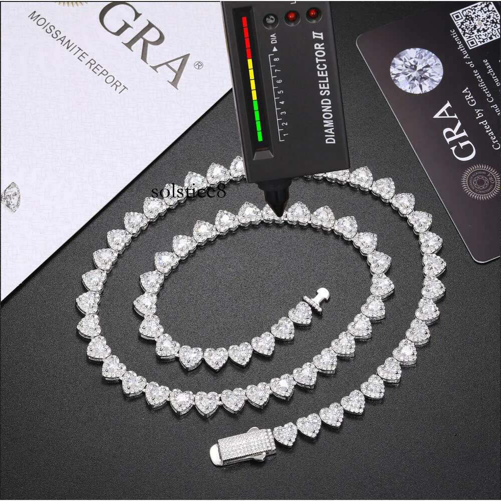 Hip Hop Jewelry Wholesale 7mm Sterg Sier Heart Cut VVS Moissanite Dia Iced Out Tennis Chain Necklace