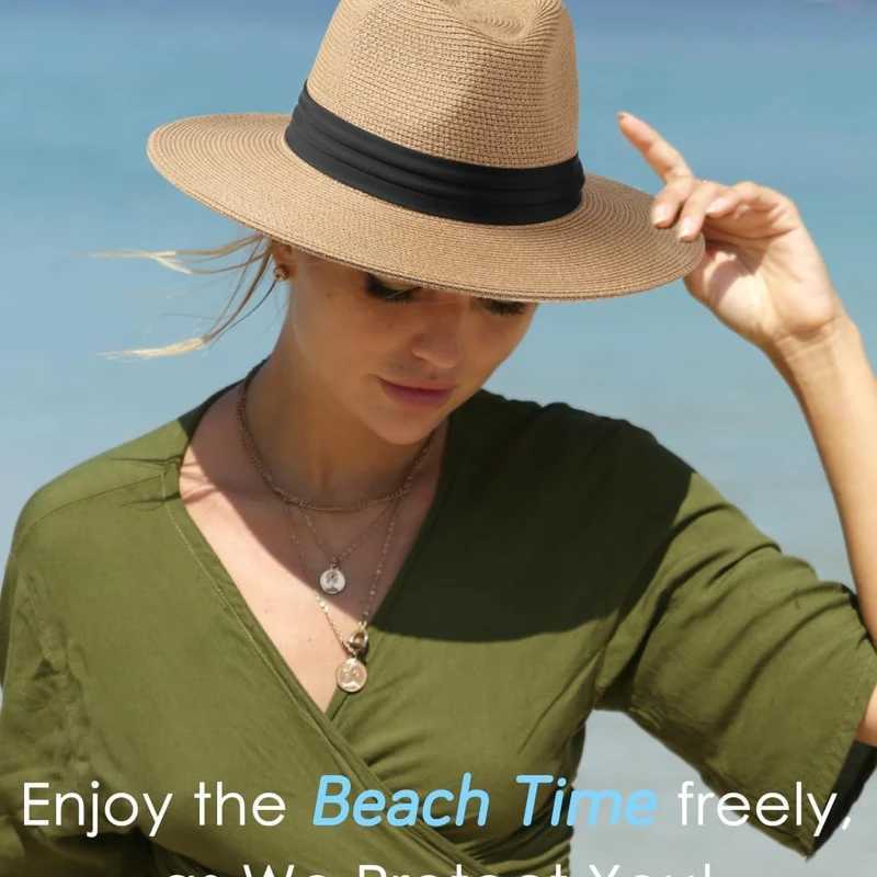 Large XL 63cm Travel Panama Sun Hat Mens Wedding Width Brim Fedora Str Beach Hat UV 80+XJ250304