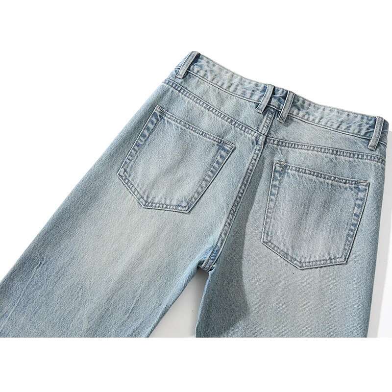 KSTUN Light Blue Jeans Men Flared Boot Cut Loose Men's Trousers Streetwear Denim Pants Americian Style Mens Clothing 2025