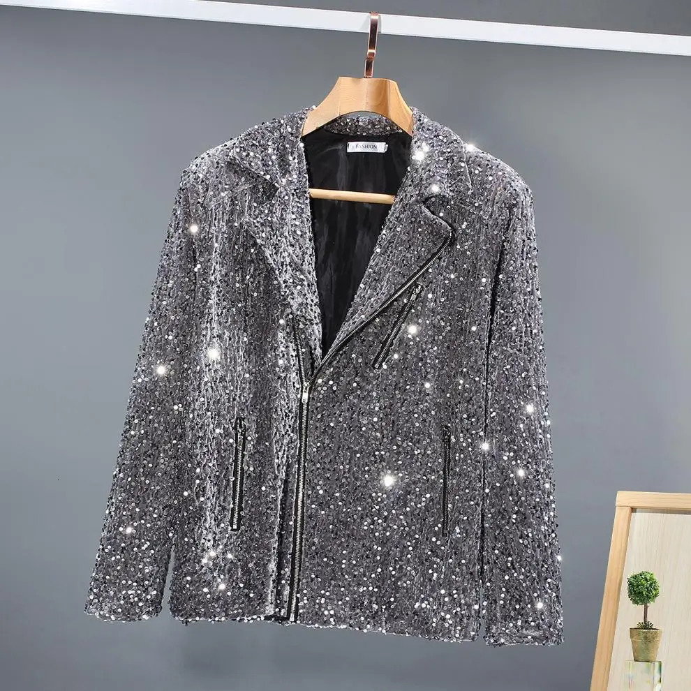 2023 Nightclub DJ Singer Stage Performance Glitter Jacket Mens Fashion Shining Set Collar Coat 250304