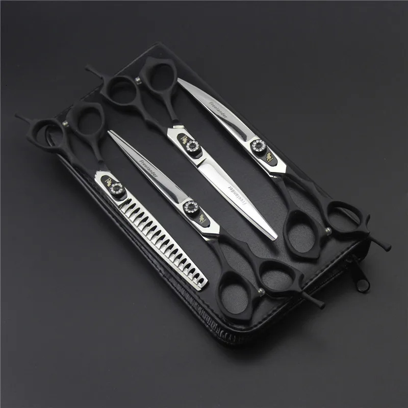 7inch big Tooth Black Pet grooming scissors setspet scissorsSTRAIHT THINNING CURVED scissors 4pcs/set 250304