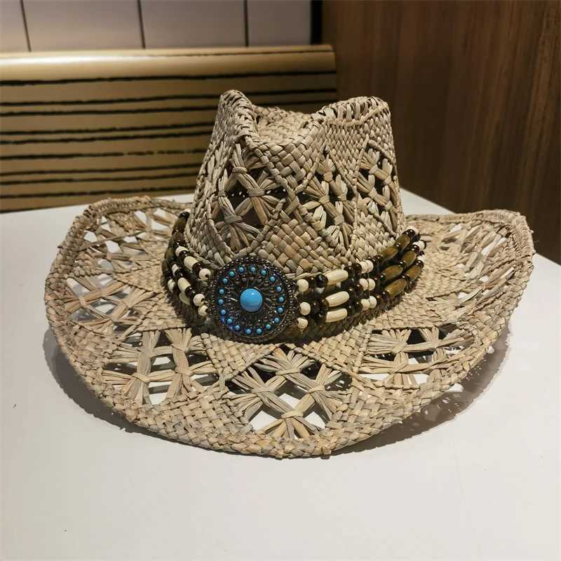 Sun Hat Cowboy Hat Lafite Grass Str Western Cowboy Cowgirl Panama Wide Brim Summer Beach Decorate Casual Woman Summer Sun HatsXJ250304
