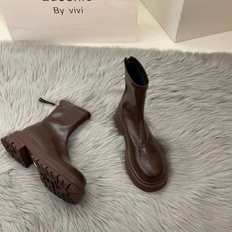 Cemore Spring Autumn Fion Ankle Fem Boot 2023 New Platform Shoes Botines De Mujer Wen Boots Round Toe Zipper Z250304