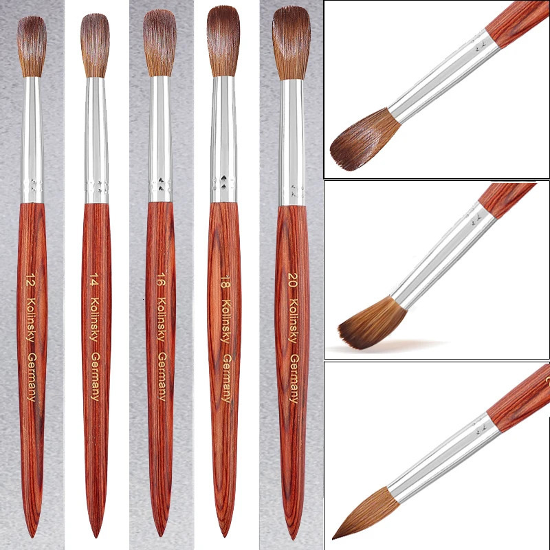 100% Prue Kolinsky Acrylic Nail Brush Oval Round Head Redwood Handle Professional Salon Quality Acrylic Powder Size 8-20# 250304