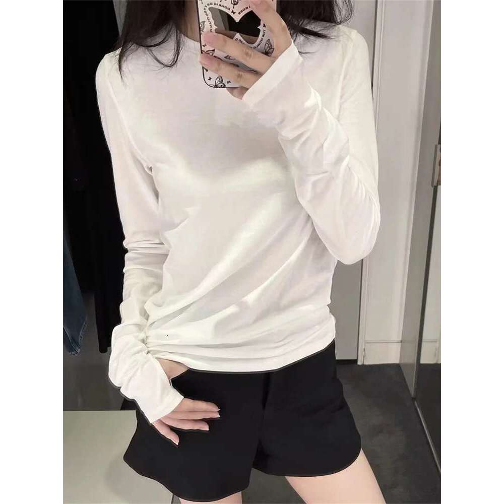 Women Long-Sleeved Ultra-Thin T-Shirt Autumn Winter Lady Solid Color Round Neck Bottoming Pullover Tee Top