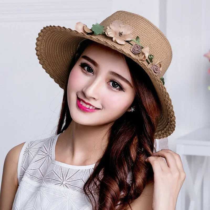 Wreath StrHat Summer Sun Hat Ladies Elegant Hat Female Vintage Hats Str Beach Hat Flower String Woman Hats Beach Str HatXJ250304
