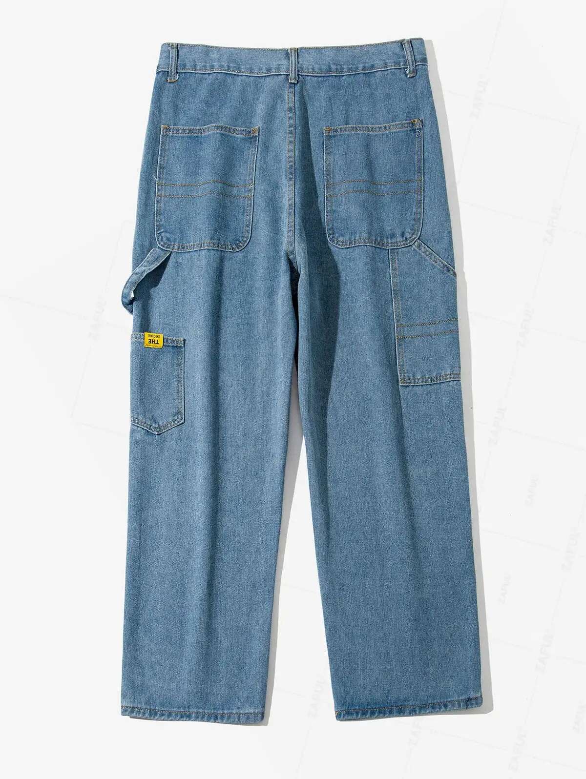 ZAFUL Letter Applique Medium Wash Straight Leg Carpenter Jeans