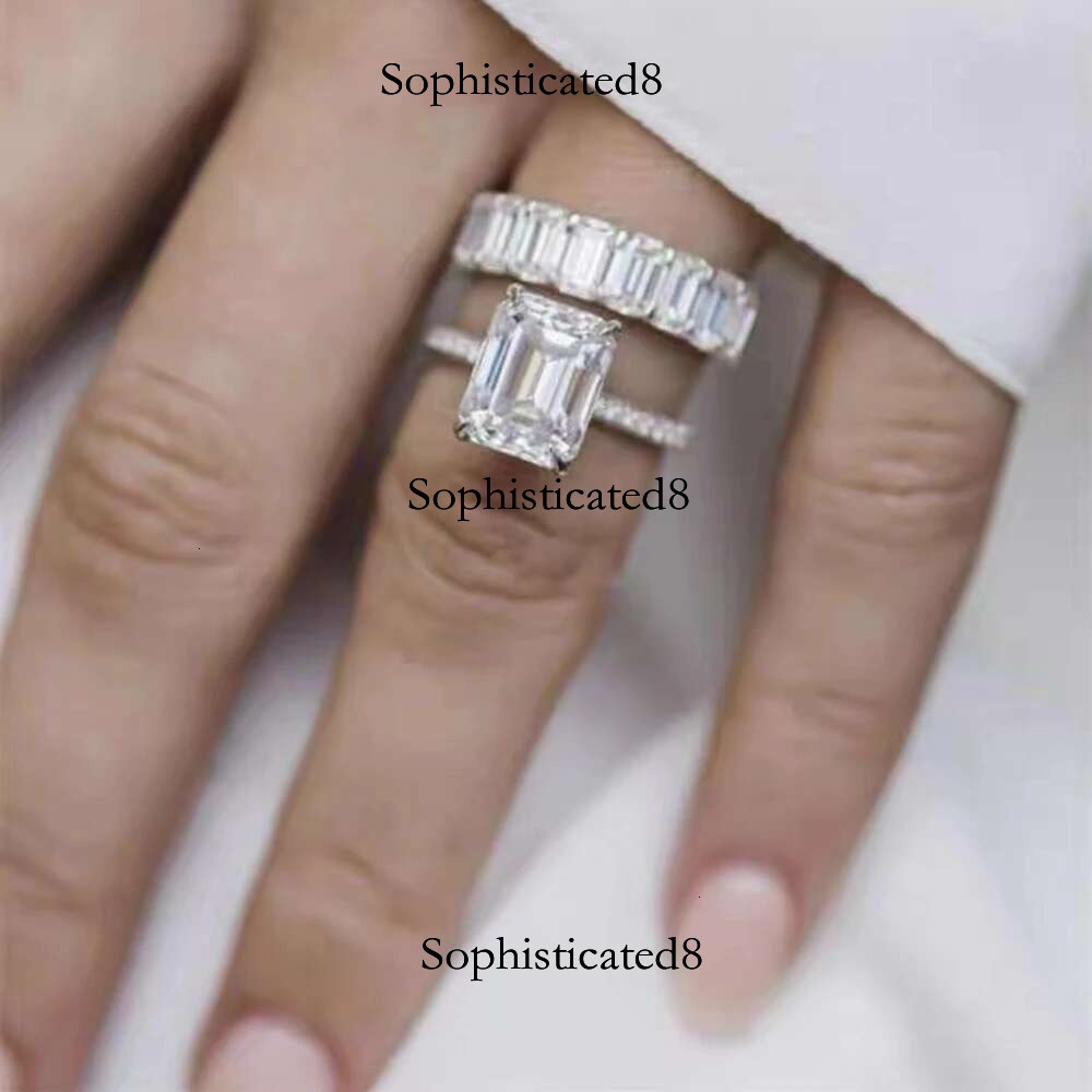WUIHA Real Sterg Sier Emerald Cut/Radiant Cut 8*11MM Created Moissanite Row Dias Rings Set for Women Gift Wholesale