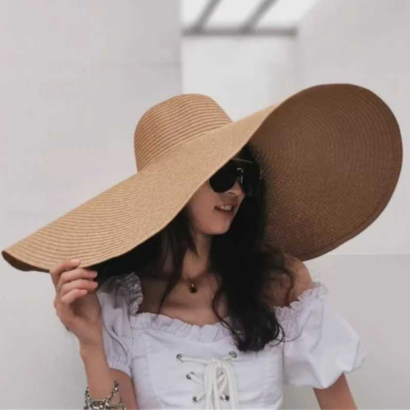 Simple Large Foldable 25cm Wide Brim Floppy Str Hat For Women Girl Uv Protection Sun Hat Female Holiday Beach Panama Shade CXJ250304