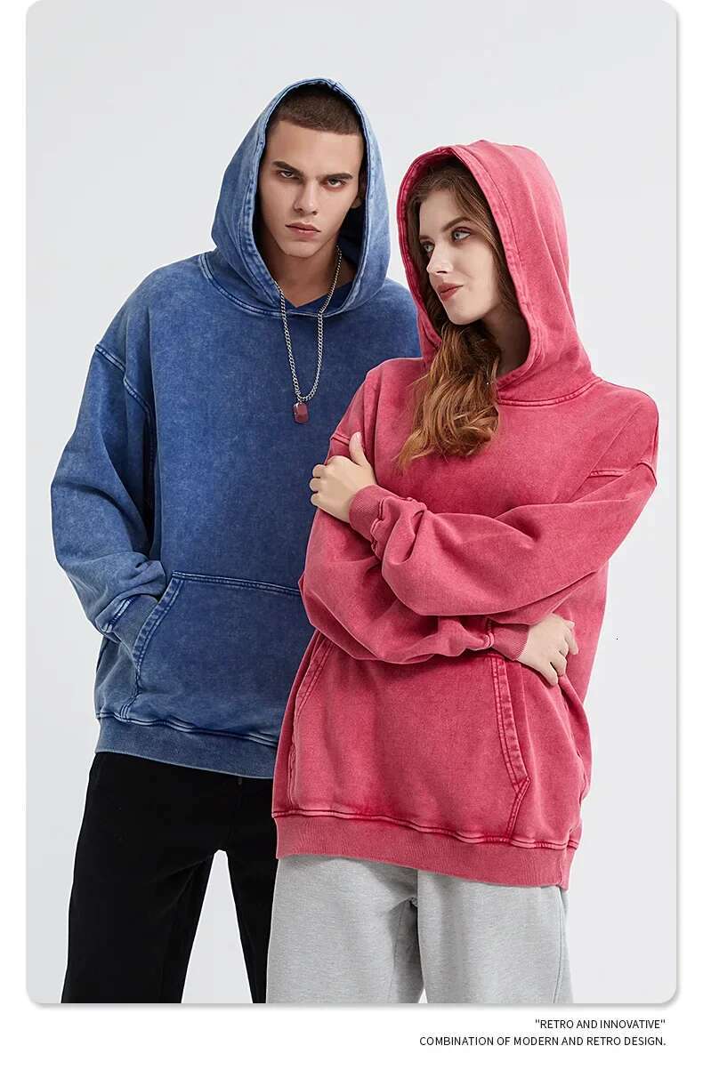 Men's Heavy 420G Retro Batik Old Hooded Loose Washing Water Men's Trendy Brand New Sweater