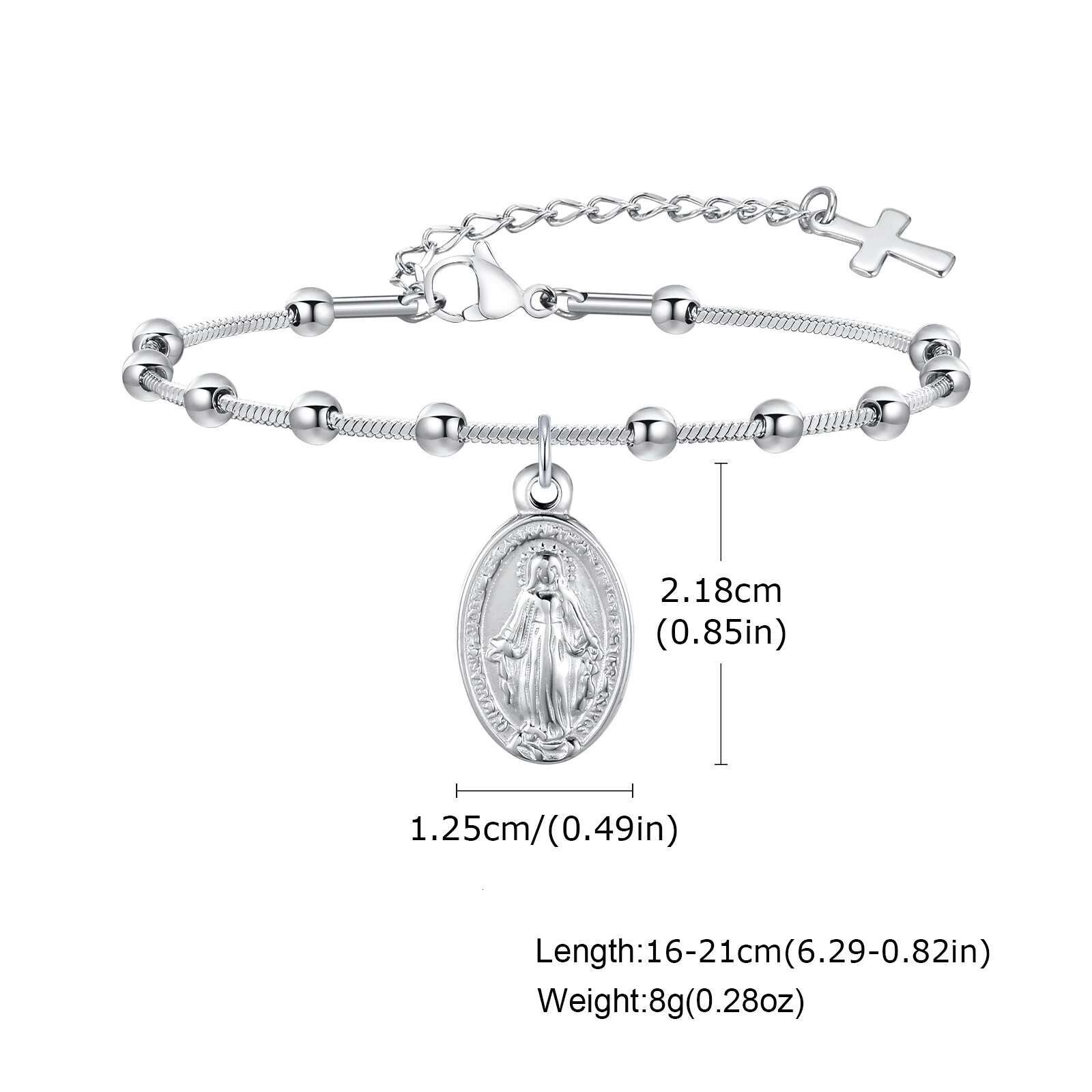 Bracelet for Women Girls, Gold Plated Stainless Steel Religious Cross and Virgin Mary Prayer Bracelets Gifts
