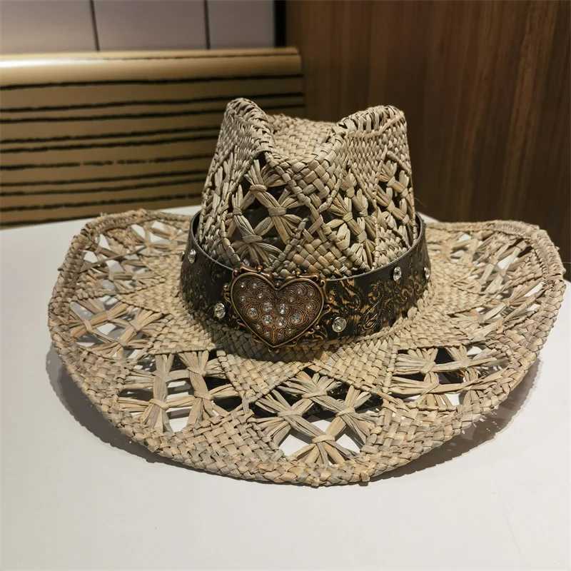 Sun Hat Cowboy Hat Lafite Grass Str Western Cowboy Cowgirl Panama Wide Brim Summer Beach Decorate Casual Woman Summer Sun HatsXJ250304
