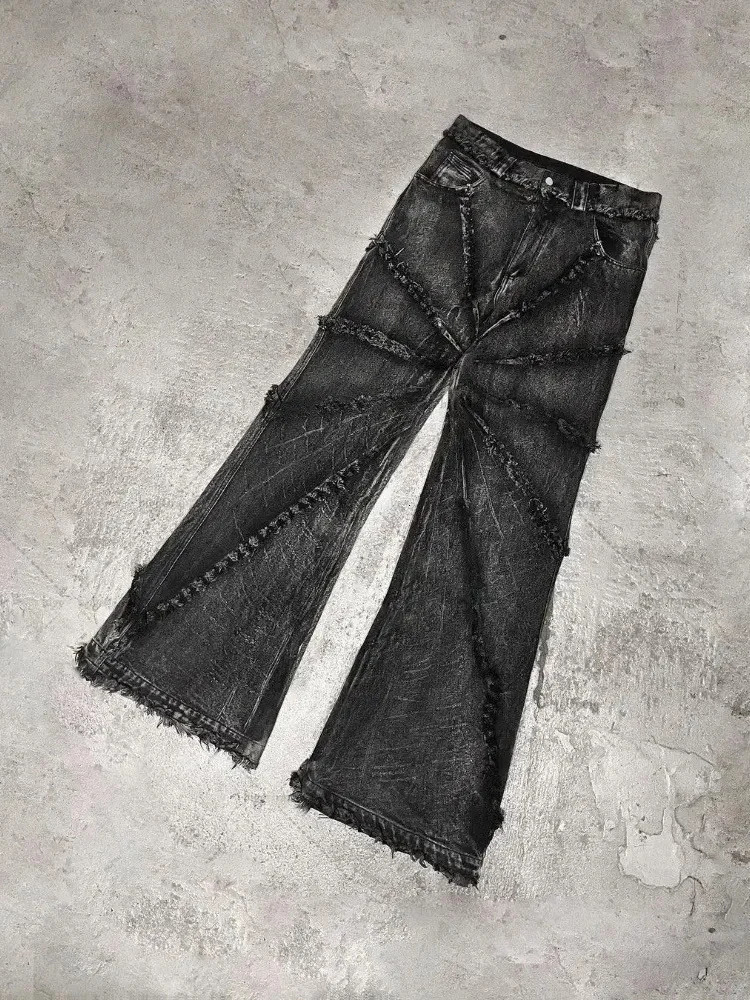 Jeans Y2k Clothes Harajuku Destruction Spider Web Hip Hop Baggy Jeans Denim Pants Streetwear Mens Goth High Waist Wide Trousers 250303