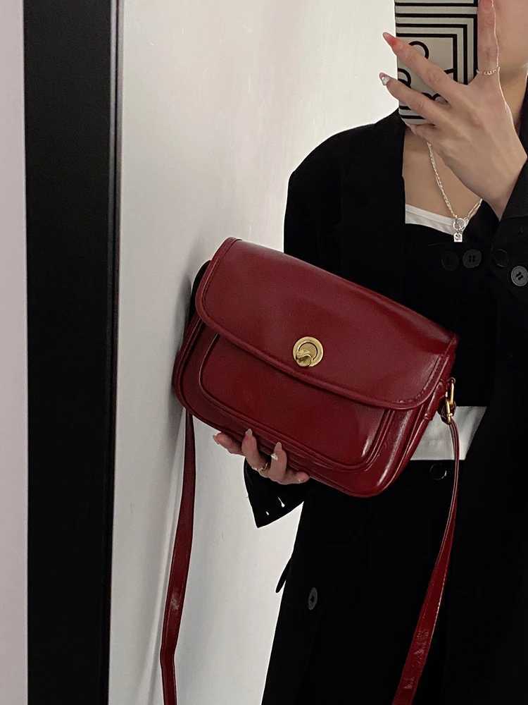 Fashion Textured Wine Red Crossbody Bag for Women Classic PU Leather Flap Design Shoulder Bag Lady Commuter Handbags Z250303