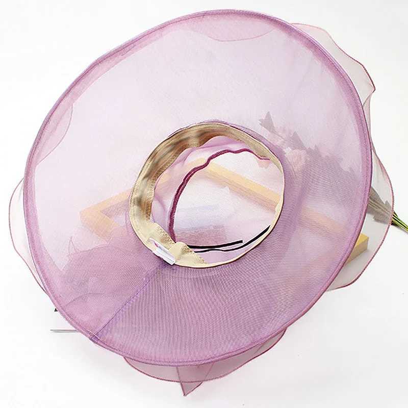 18 Color Ladies Summer Hat White Black Organza Church Fascinator Wedding Tea Party Dey Hats for Women Flower Wide Brim Sun HatXJ250304