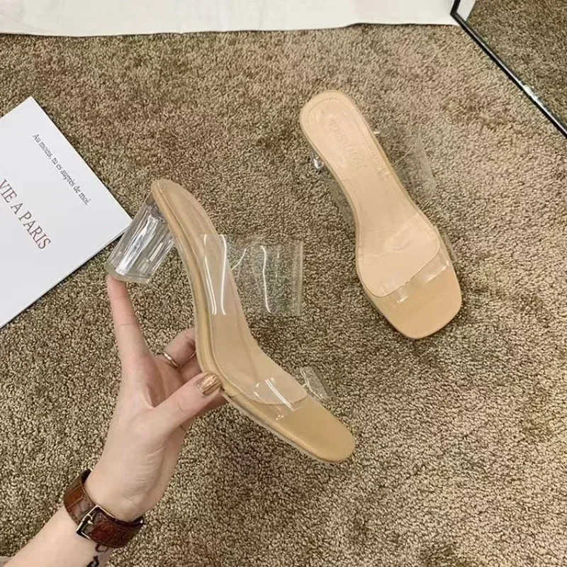 Summer Transparent High H Wen Square Toe Sandals Wan Clear High Pumps Wedding Jelly Buty Damskie Shoes Z250304