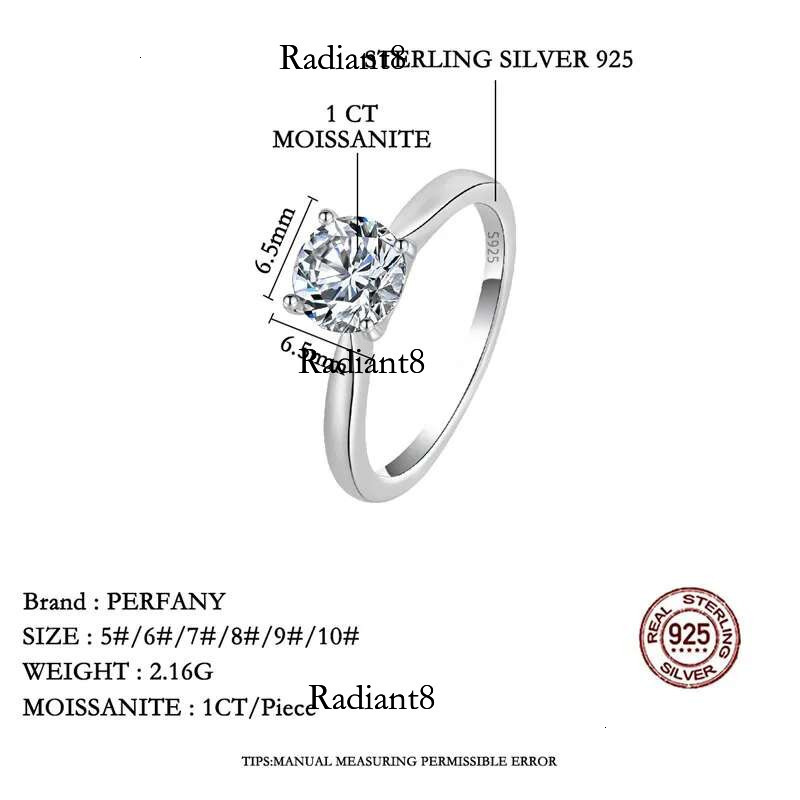 PERFANY 0.5/1/2CT Moissanite Women's Engagement Ring S Pure Sier Classic Four Claw GRA Certified Dia Wedding Jewelry