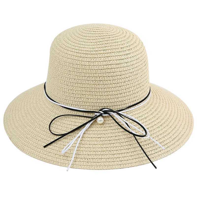 New Black and White Rope Pearl Womens Str Hat Summer Seaside Travel Foldable Shade Womens Str HatXJ250304