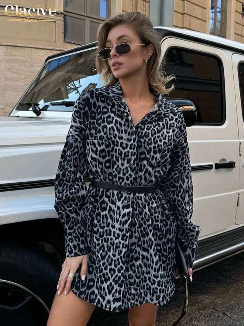 Clacive Fashion Loose Print Women 2025 Casual Lapel Long Sleeve Blouse Classic Top Female Shirt Streetwear