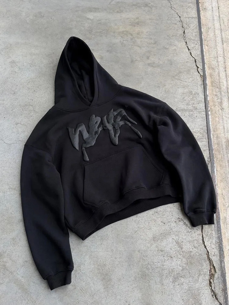 Hooded American retro zipper sweatshirt Gothic letter star print hoodie trendy mens casual jacket product 250303