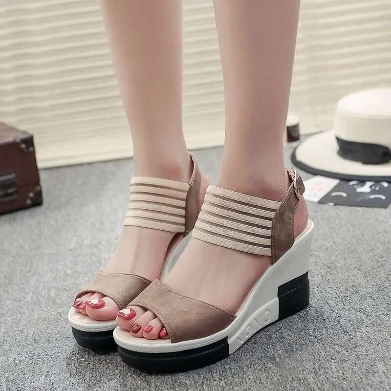 Summer New Fashion All-match Wedge Fish Mouth Women's Shoes Super High Heel Platform Height Increase Sandals