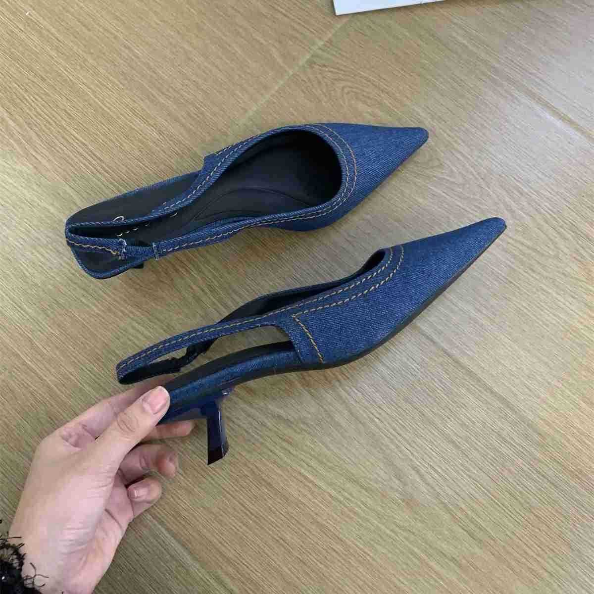 Bailamos Brand New Wen Sandals Fi Pointed Toe Shallow Slip Ladies Elegant Slingback Shoes Med Heel Pumps Shoes Mujer Z250304