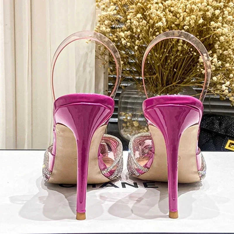 2025 Spring and Autumn European and Wens New High Heel Pointed Water Diamd Fi Banquet Shallow Mouth Sandals Z250304
