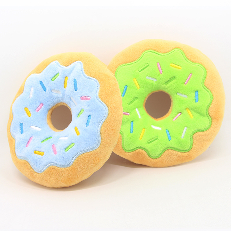 Donutz Stuffed Dog Toys, Keep Them Busy Squeaky Pet Toy, Chew Toy with Crinkle, Soft Plush Puppy Products, Funny Food Toy Donut for Medium and Large D