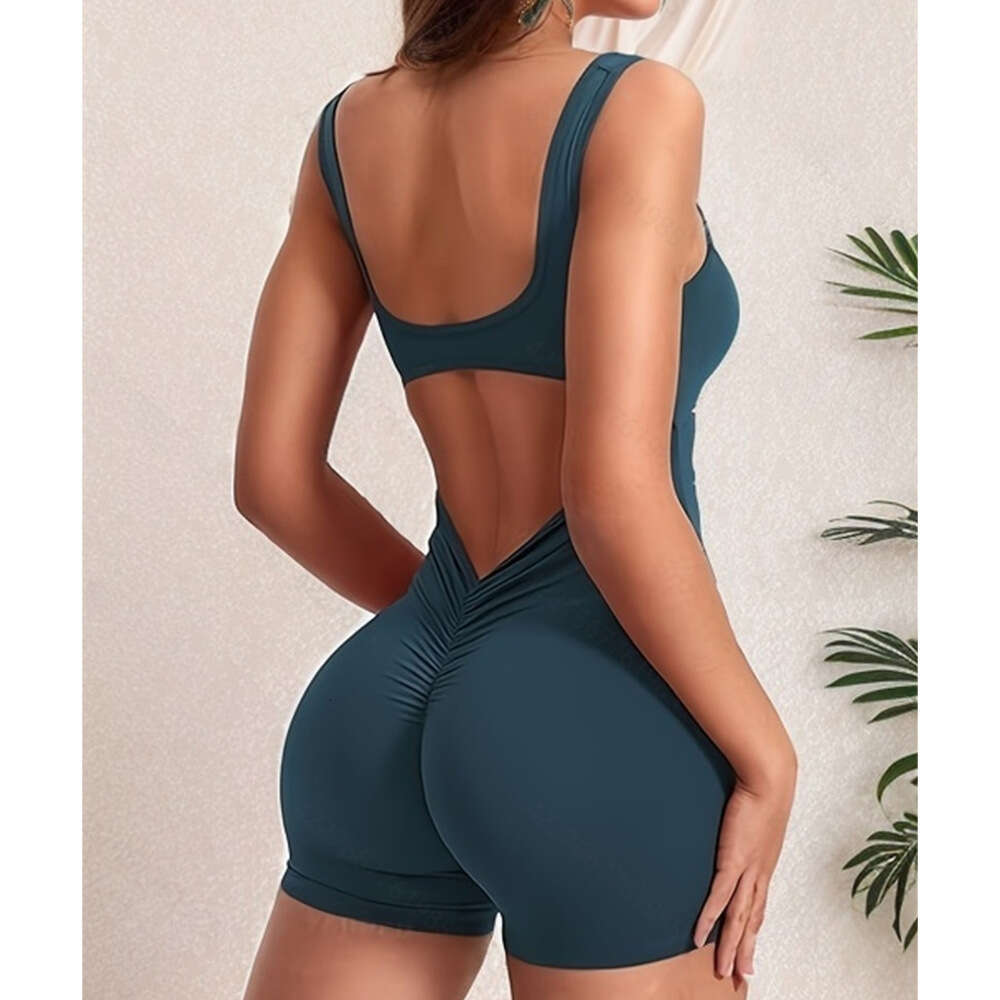 New European and American jumpsuit with no awkward es, hollowed out beautiful back, body training, fiess exercise jumpsuit, women's 2025 new casu