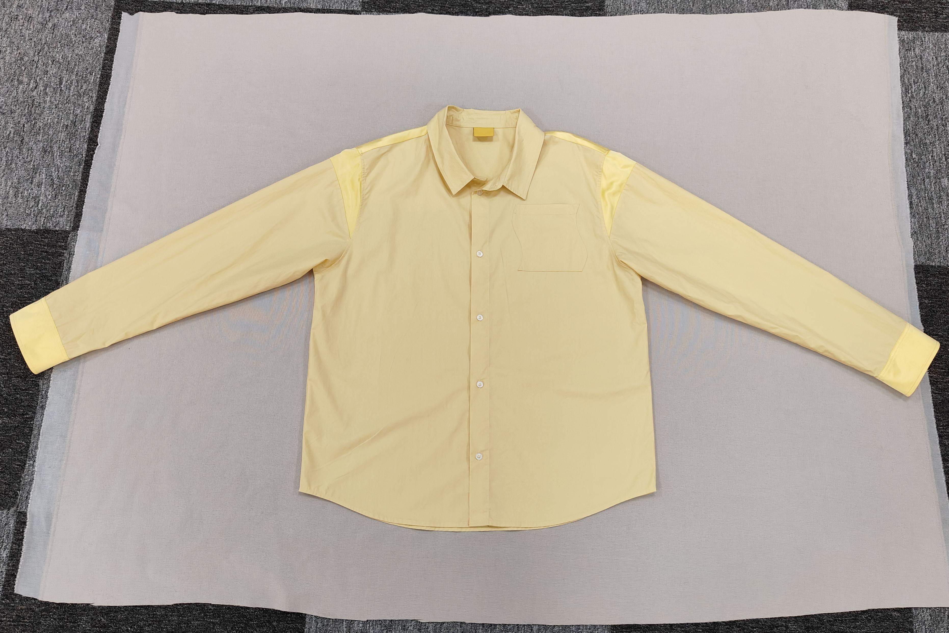 Men's Yellow Panelled Shirt Wave pocket on the chest Silk fabric patchwork on shoulders back and cuffs for Casual wear