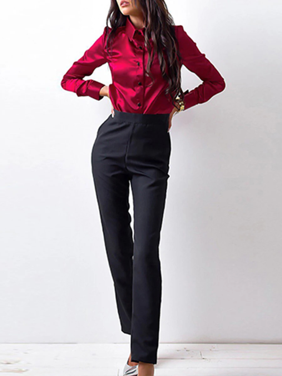 Female Spring and Autumn Clothing Girls Satin Shirt Long Sleeve Collar Button Top Womens Minimalist Wear 250303
