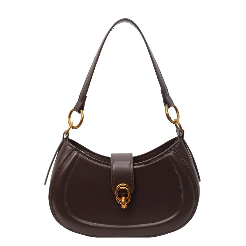 Retro PU Crossbody Bag Womens Exquisite Lock Button Zipper Underarm Bag Fashionable Commuting Versatile Ladies Handbag 250303