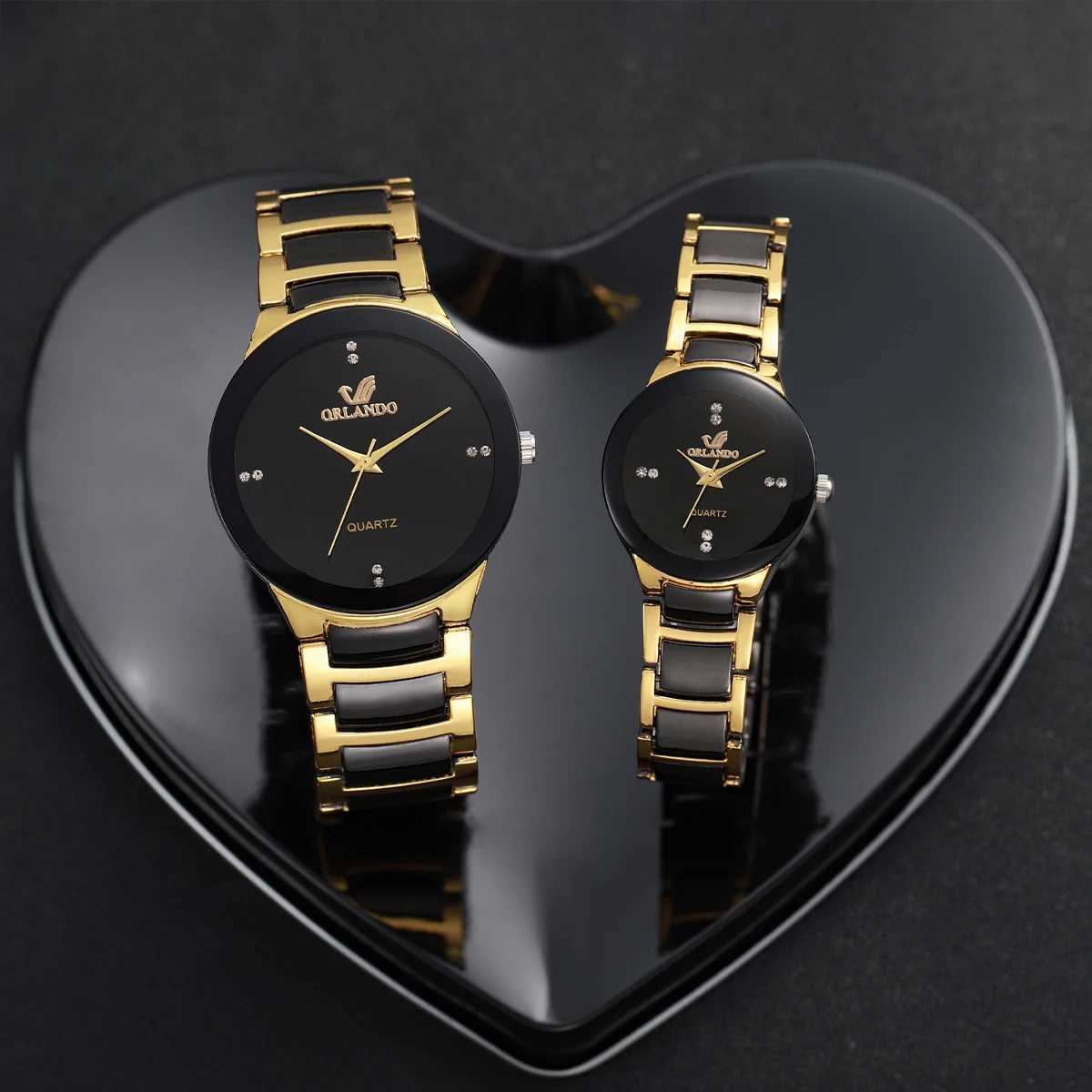 4-piece/set fashionable couple rhinestone dial quartz mens stainless steel strap bracelet setXJ250304