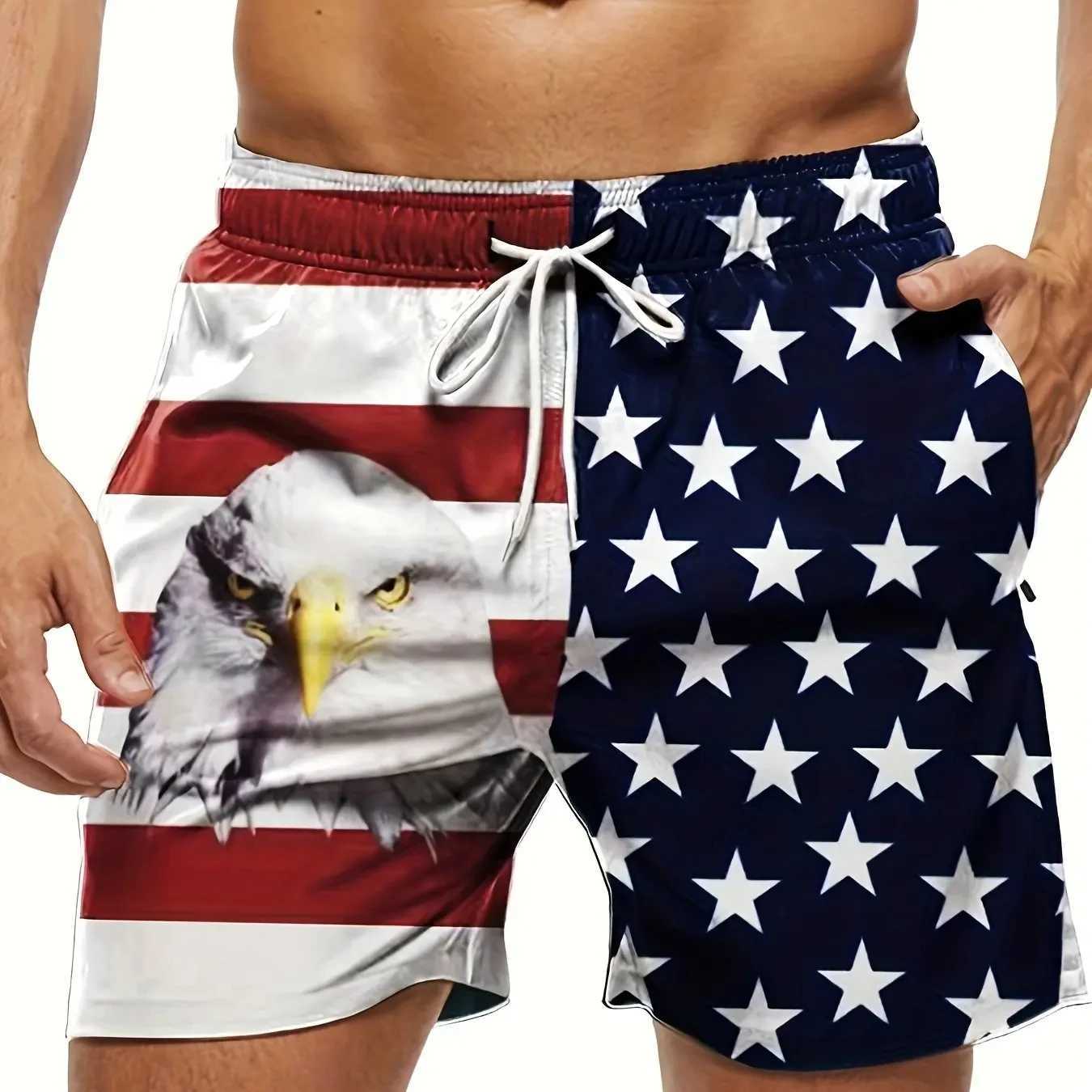 American Flag Print Swimwear Shorts Summer Mens Beach Shorts Breathable Short Quick Dry Sport Shorts Joggering Men Short PantT250304