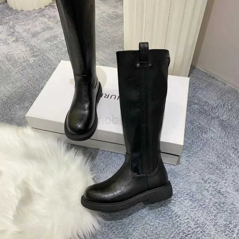 2024 Hot S Ladies Shoes Modern Wens Boots Classics Knee-High Boots Wen Sewing Round Toe Back Zip Low Heel Shoes Wen Z250304