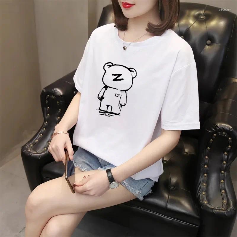 Women's T Shirts 2025 Summer Cotton Short Sleeve T-Shirt Casual Korean Style Round Neck Printing Top Wholesale Supply Chain