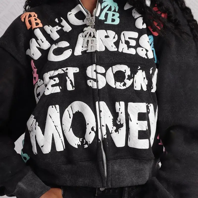 Hip Hop Graphic American Retro Hoodies Clothes Punk Gothic Vintage Streetwear Zip Up Hoodie EMO Hip Hop Fashion Collar 250228