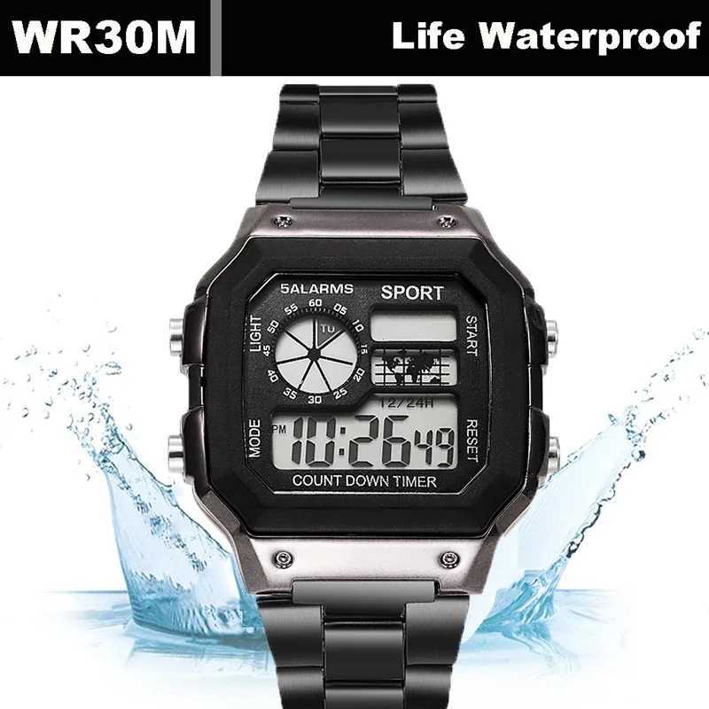 Luxury mens wrist multifunctional LED digital alloy Str classic Busin mens 7-color luminous sports shoesXJ250304