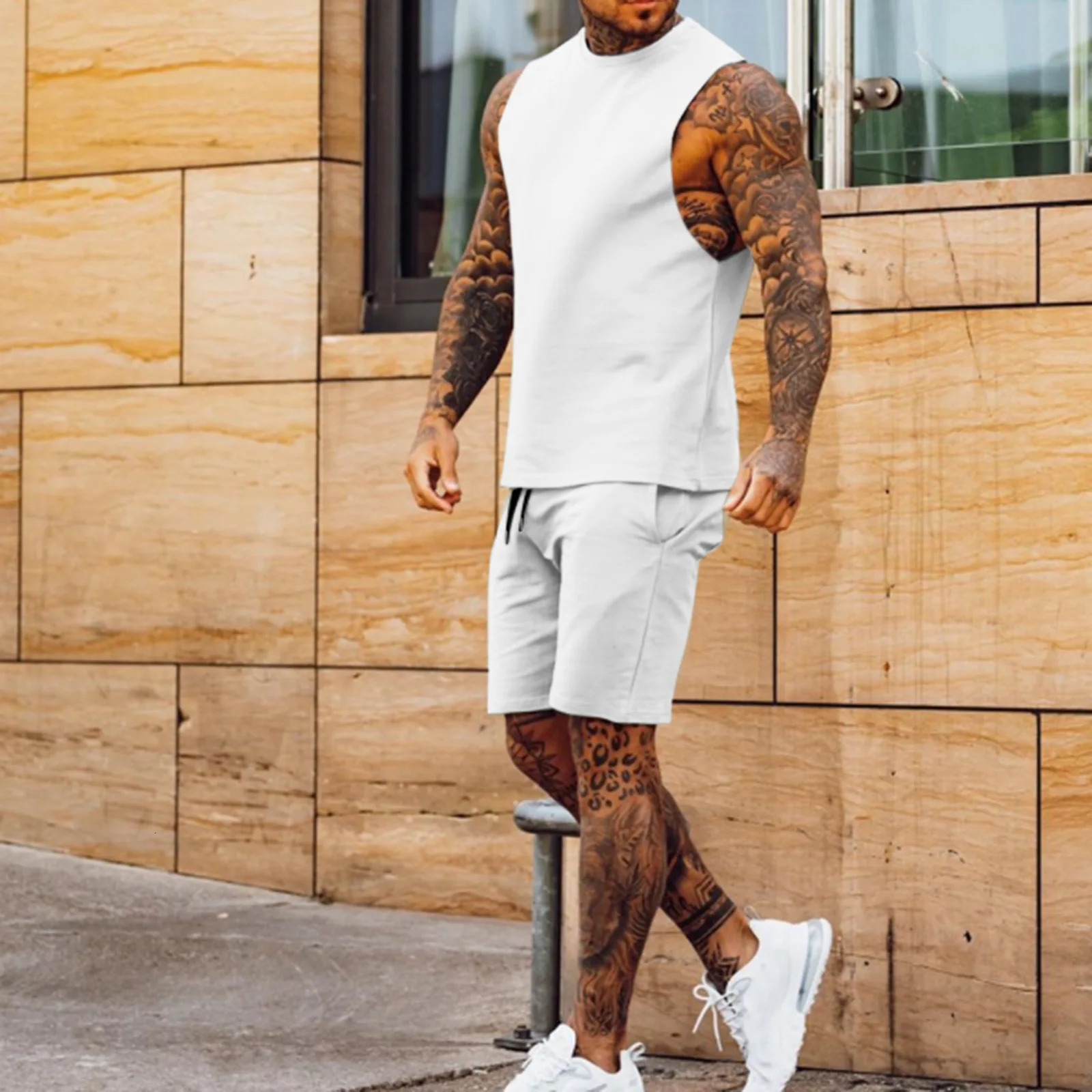 Sportswear Mens Casual Thin Five Quarter Pants Sleeveless Top Solid Color Shorts Two-piece Set 250303