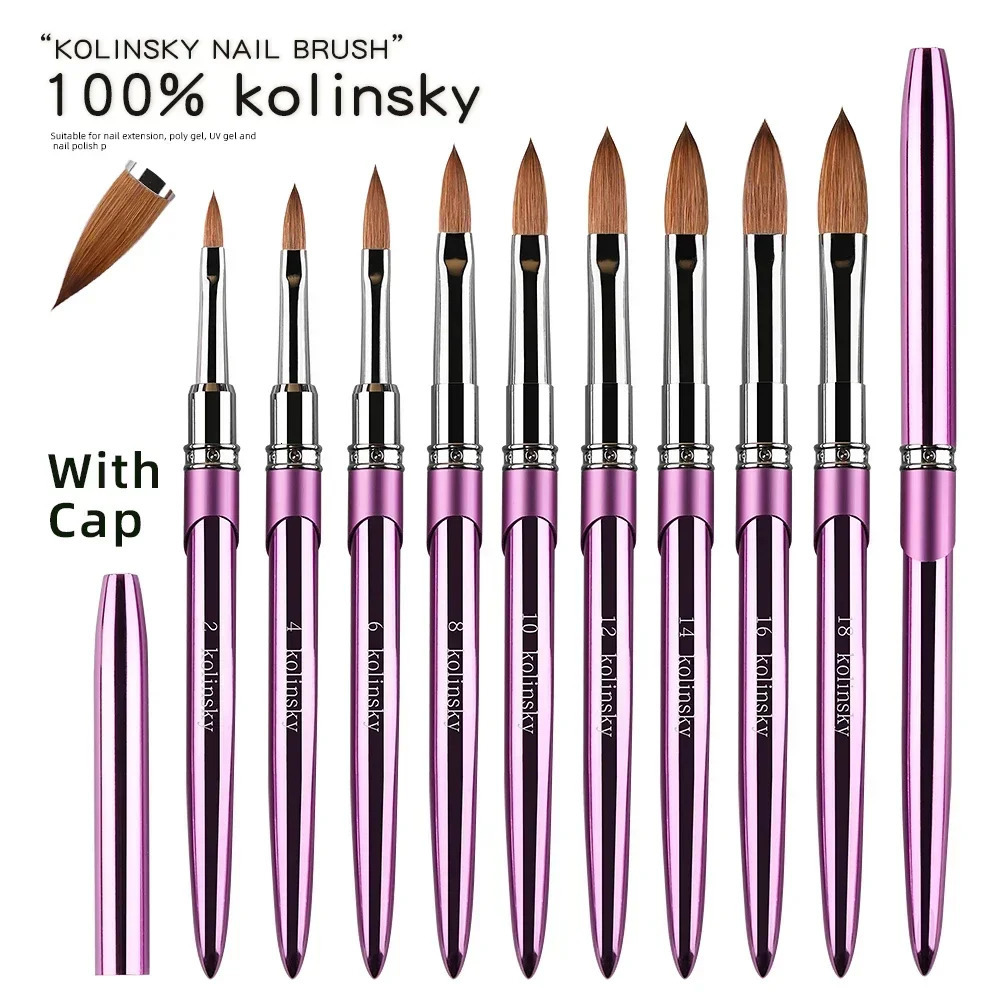 100% Kolinsky Acrylic Nail Brush 1Pcs Purple Crimped Metal Handle Drawing Brush for Acrylic Powder Size 2-18 250304