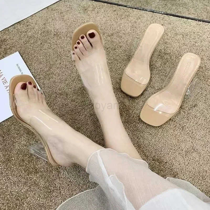 Summer Transparent High H Wen Square Toe Sandals Wan Clear High Pumps Wedding Jelly Buty Damskie Shoes Z250304