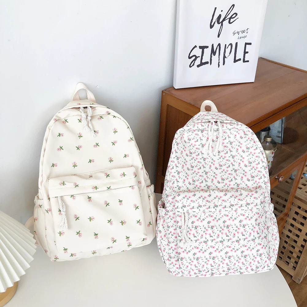 Ship from US Women College Student Backpack Large Capacity Simple Floral Adjustable Strap Travel Laptop Rucksack Teenage Girl Bag 250304FBB