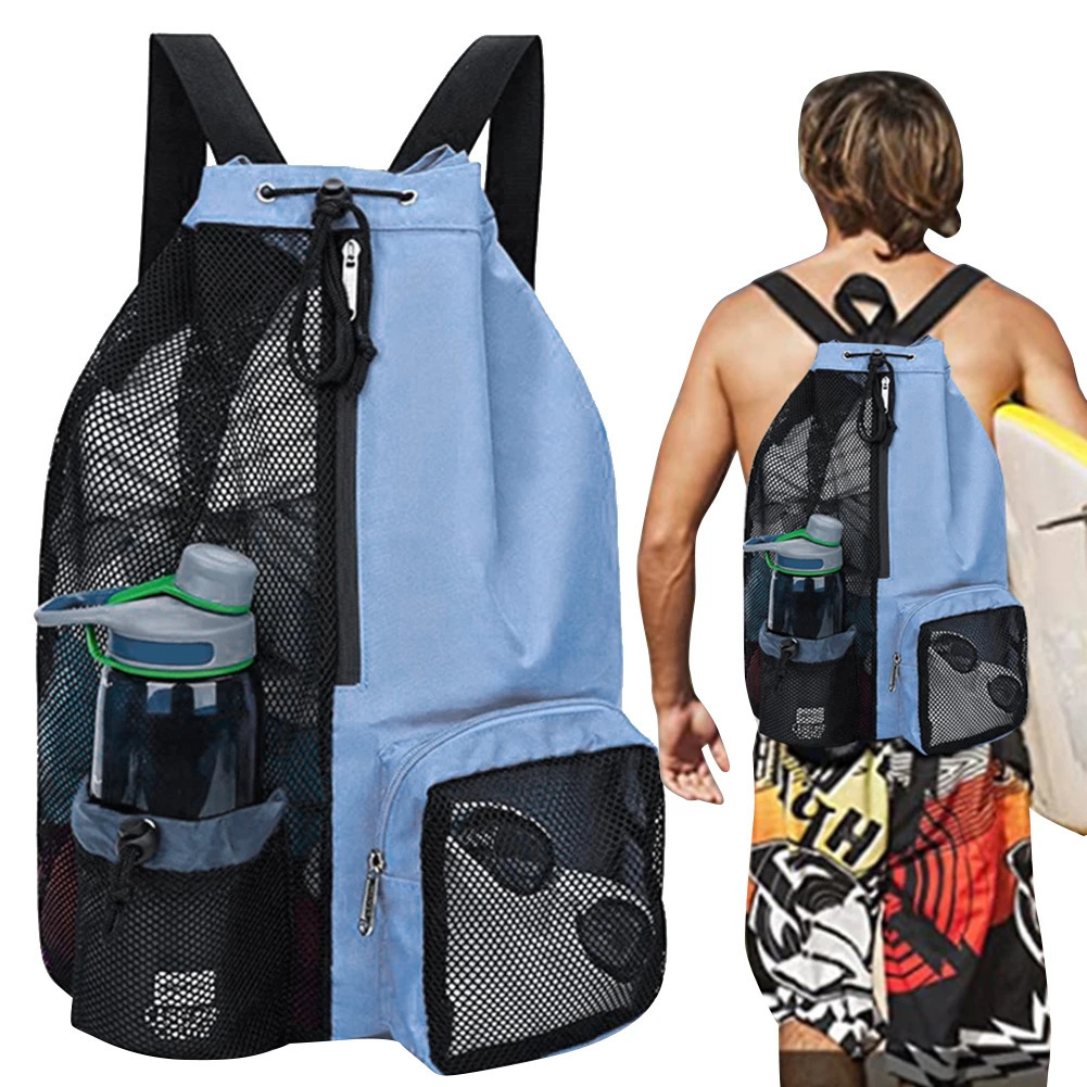 Ship from US Mesh Drawstring Backpack Swimming Sports Bag Waterproof Gym Adjustable Strap for School Beach Holidays 250304FBB