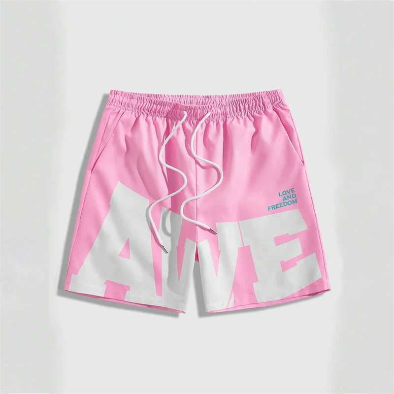 Simple AWE Letters Mens Short Pants Fashion Trend Streetwear 3D Printed Beach Shorts Loose Harajuku Cool Hip Hop Board ShortsT250304