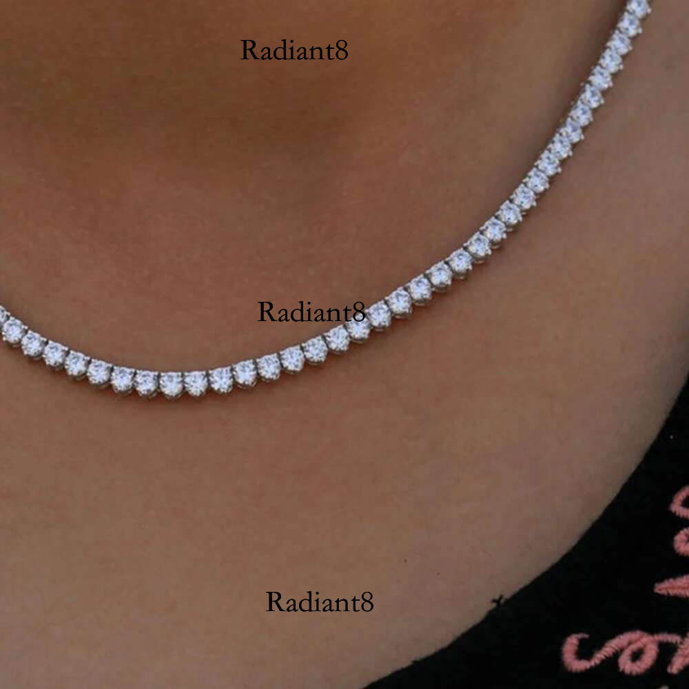 Houtros 3mm Full Moissanite Tennis Necklace Sterg Sier 3 Prong Dia Neck Chain Wedding Party Jewelry GRA