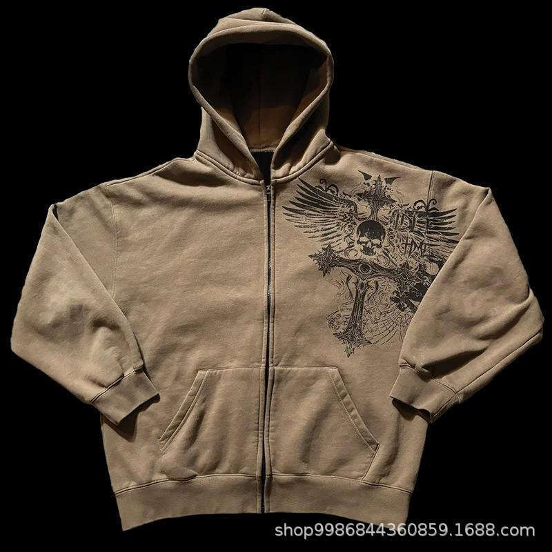 New Youth Trend Zipper Printed Loose Sports Autumn/Winter Hip Hop Top Coat