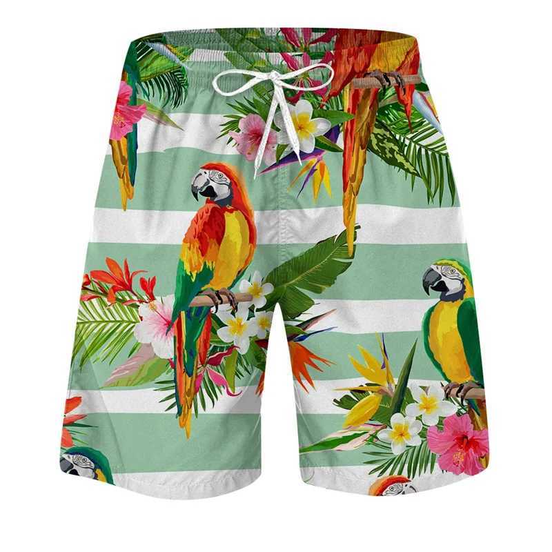 Parrot Palm Cocoanut Tree Beach Shorts Men Summer Short Pants 3D Flora Printed Board Trunks Swimsuit Woman 2023 homme Ice ShortsT250304