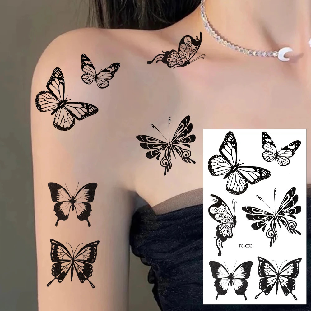 Black Butterfly Temporary Tattoo Stickers 30 piecesset 3D Transfer Waterproof Leg Arm Female Body 250219