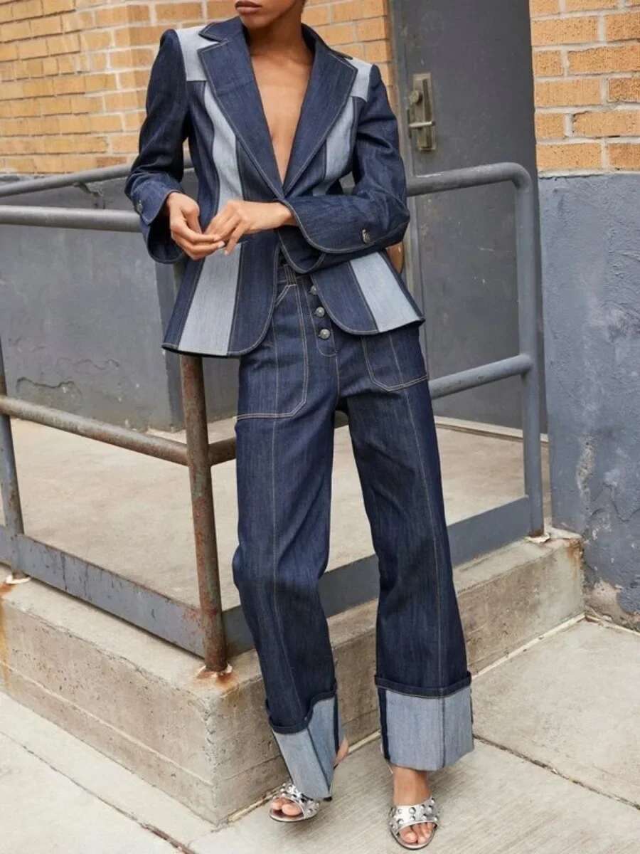 Modigirl 2024 Autumn Winter Women's Denim Pants Fashion Split-Joint High Waisted Straight Leg Streetwear Women Jeans Trousers