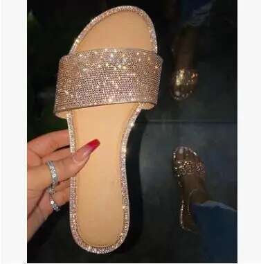Women New Summer Crystal Slippers Glitter Flat Soft Bg Female Candy Color Flip ps Indoor Ladies Slides Hot Beach Shoes